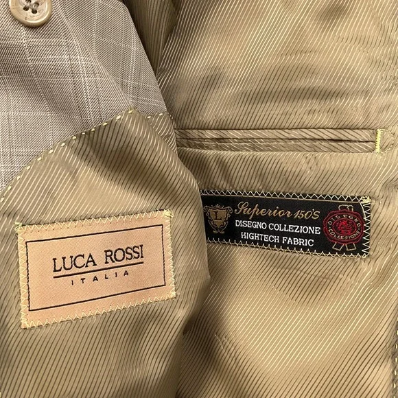 Luca Rossi Italia Suit Mens 42S 30W 30L Tan Plaid Superior 150s HighTech